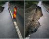 A national road in Romania collapsed due to torrential rains. The road was damaged over a 100-meter section