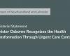 Ministerial Statement – Minister Osborne Recognizes the Health Transformation Through Urgent Care Centres