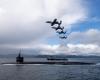 EXCLUSIVE IMAGES War Preparations: 4 US Fighter Jets Escort $4,000,000,000 Submarine